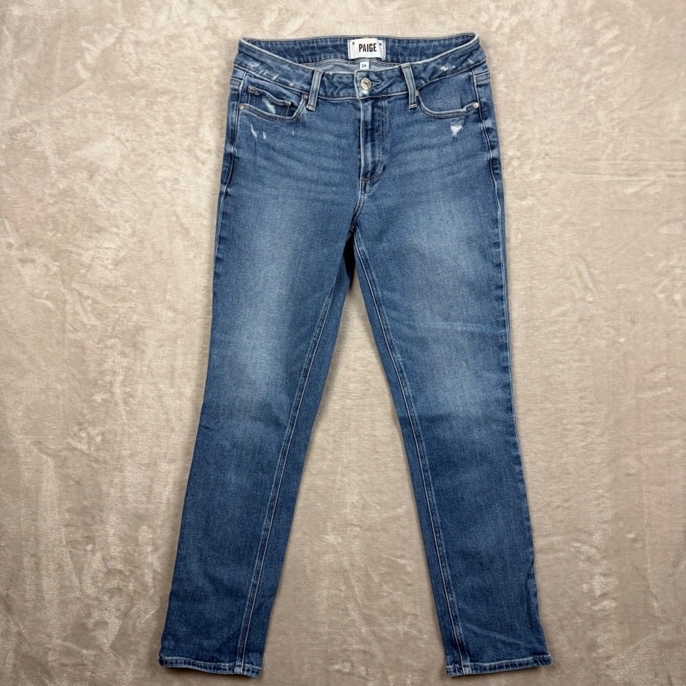 Paige Jeans Brigitte Womens Size 24 Slim Straight Leg Medium Blue Distressed